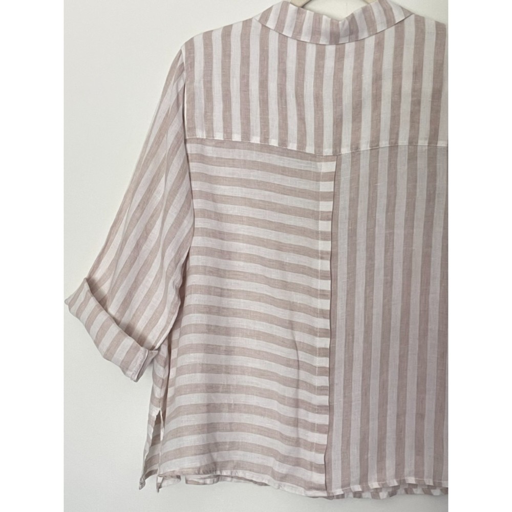 St. Tropez 100% Linen Neutral Beach Minimalist Button Shirt Women’s Large d128 - Picture 6 of 12